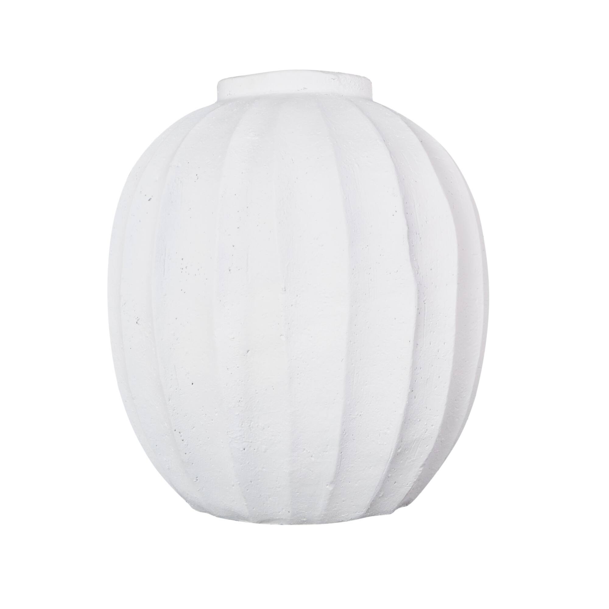 17.75" White Wide Magnesium Oxide Vase with Carved Grooves